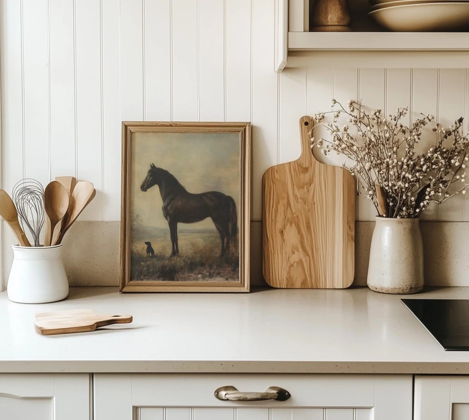 Póster vintage de caballo y perro | Arte de pared ecuestre rústico | Impresión de granja Foto 2 de 3