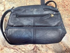 Stone Mountain Vintage Black Leather Crossbody Purse. Smaller Size Made In USA