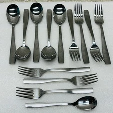 Lot of 13‼ Anchor Hocking 90-14 Satin & Glossy Flatware Mixed Set Forks & Spoons
