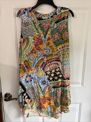 ''BOHO PATCH'' by Jams World MEDIUM Colorful Sunseeker Vneck Short Dress Repaired