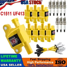 8* Ignition Coil+Spark Plug+Wire set UF413 For Cadillac Chevy Silverado 1500 GMC