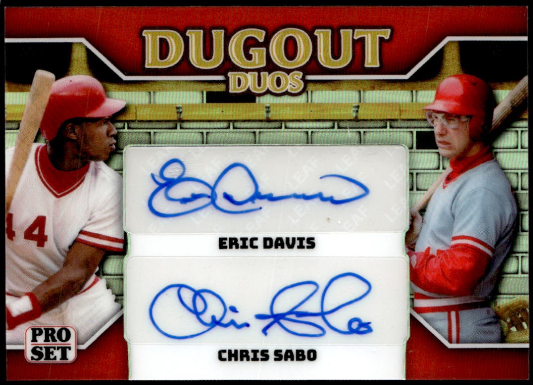 2026 Pro Set Metal #DD-10 Eric Davis / Chris Sabo Dugout Duos Auto Red #/5 G2