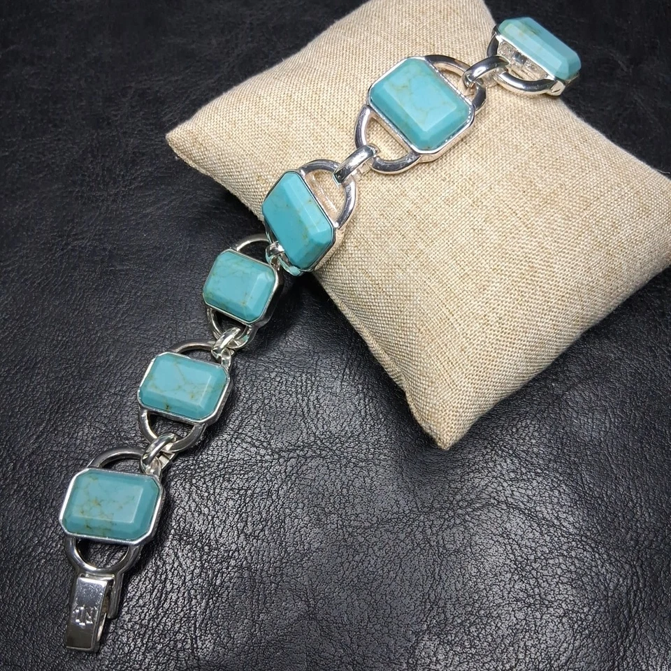 Pulsera RLL RALPH LAUREN Cristal Turquesa Eslabón Tono Plata. 14.689 Foto 3 de 4