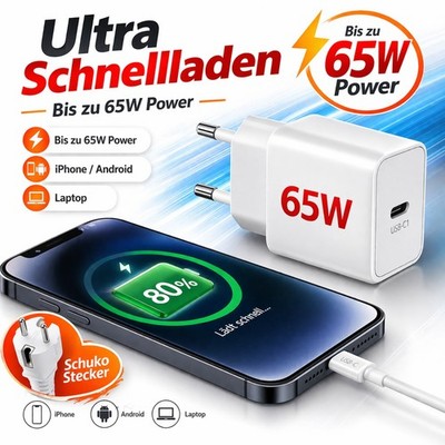 65W USB-C Ladegerät für Samsung Galaxy S26 Ultra S26+ Strom Stecker Typ C WEIß