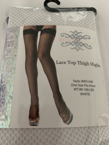 Be Wicked! White Lace Top Thigh Highs - Picture 3 of 4