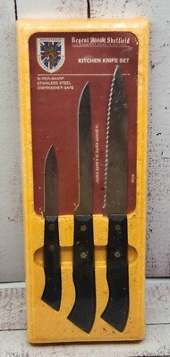 Vintage Regent Sheffield Kitchen Knife 3 Set Stainless Steel England 44123