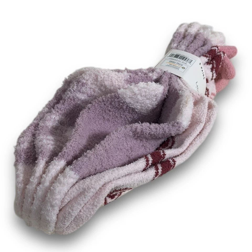 Calcetines Deportivos Laura Ashley 3 Pr Para Mujer Cálidos Corazones Difusos Blanco Rosa Talla 4-10 Foto 4 de 4