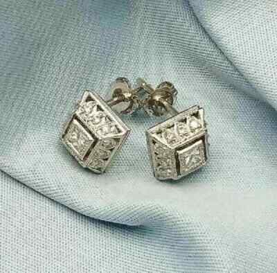 2Ct Lab Created Diamond Engraved Wedding Stunning Earrings 14K White Gold Over