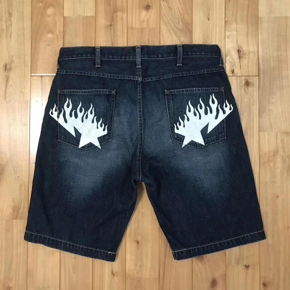 BAPE Fire BAPE STA denim shorts BAPE STAR flame A Bathing Ape Size