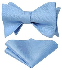 Light Blue Bow Ties for Men Check Plaid Self Tie Bow Tie and Pocket Square Bo...