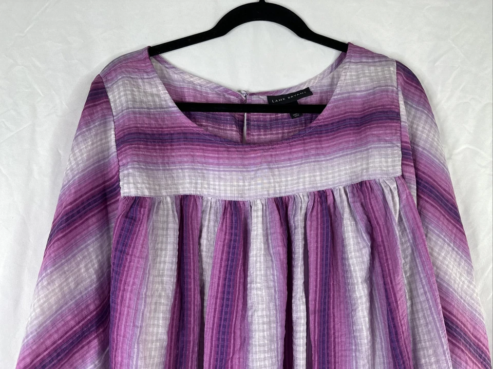 Lane Bryant上衣衬衫女式大码26/28粉色和服袖休闲条纹  — 第 2/4 张图片