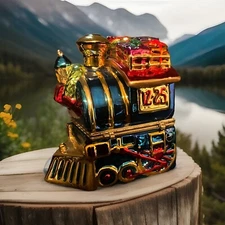 Christmas Train Music Box Hinged Wind UP Plays Comfort And Joy Ceramic/glass 6”