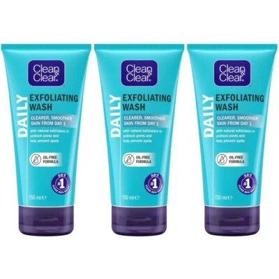 Clean & Clear Face Wash Exfoliating Daily wash Oil Free Formula 150ml x 3