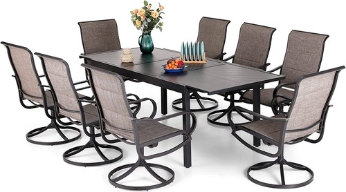 9 Piece Outdoor Dining Set Expandable Table Swivel Patio Chairs for 6-8 Person - Picture 13 of 13