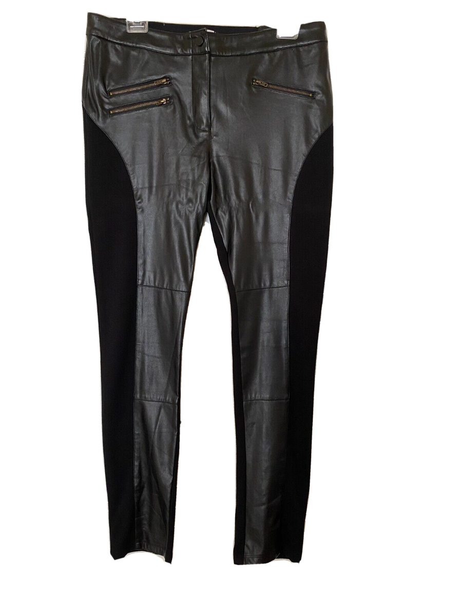 Lapis Black Legging Pants Faux Leather Details Size Large NWOT | eBay