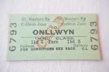 1962 Colbren Junction to Onllwyn GWR Railway Train Ticket