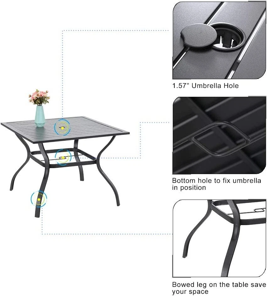 Juego de muebles de exterior y silla giratoria de metal para mesa cuadrada de comedor de patio de 6 piezas Foto 3 de 4