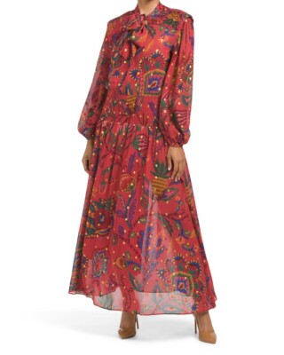 Farm Rio Red Sunset Tapestry Embroidered Maxi Dress, Sunset Tapestry Blush Pink / M Farm Rio Red Sunset Tapestry Embroidered Maxi Dress, Sunset Tapestry Blush Pink / M