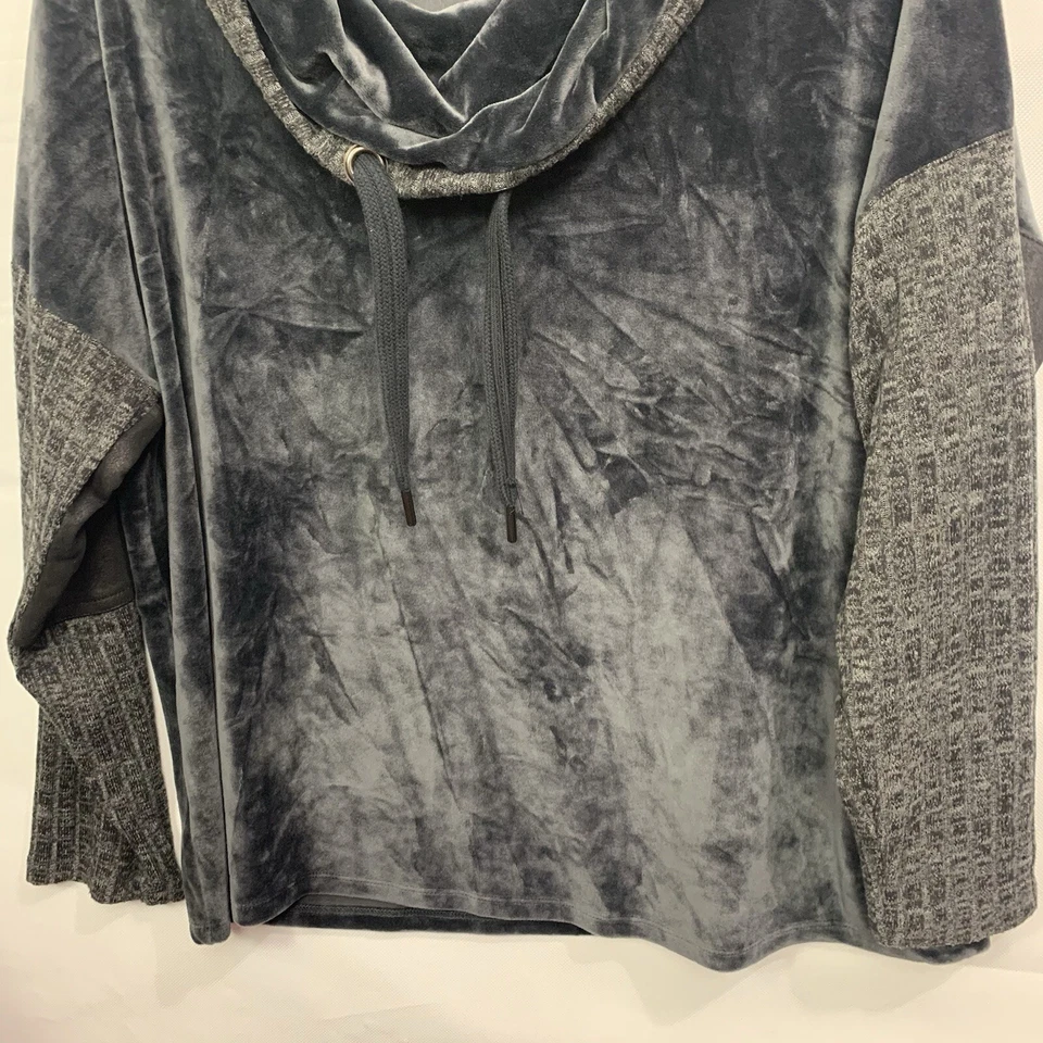 Top Pullover Democracy Mujer Terciopelo Negro Corbata Capucha Cuello Manga Larga Talla Grande Foto 4 de 4