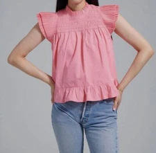 $175 Love The Label Women's Pink Poppy HighNeck Ruffle Blouse Top Size Small