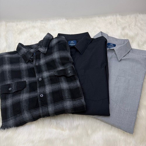 george | Set of 3 Long Sleeve Classic Fit Button Down Shirts in Gray + Black