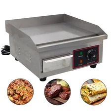 110V Flat Cooking Griddle Grill Stainless Steel Counter Top Electric Gridle