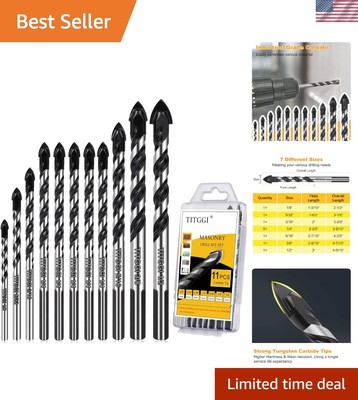 11-Piece Industrial Strength Carbide Masonry Drill Bit Set for Versatile Appl...