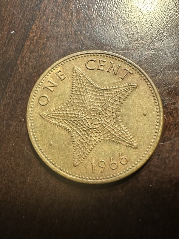 Starfish Season: 1966 Bahamas One Cent coin  Uncirculated Sweet Coinage