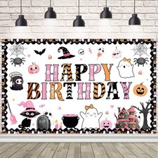 AIBIIN Halloween Happy Birthday Backdrop Banner 5.9x3.6ft, Purple