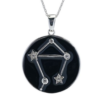 Sterling Silber Auswahl Sternzeichen weißer Zirkon & schwarze Emaille Anhänger mit Kette