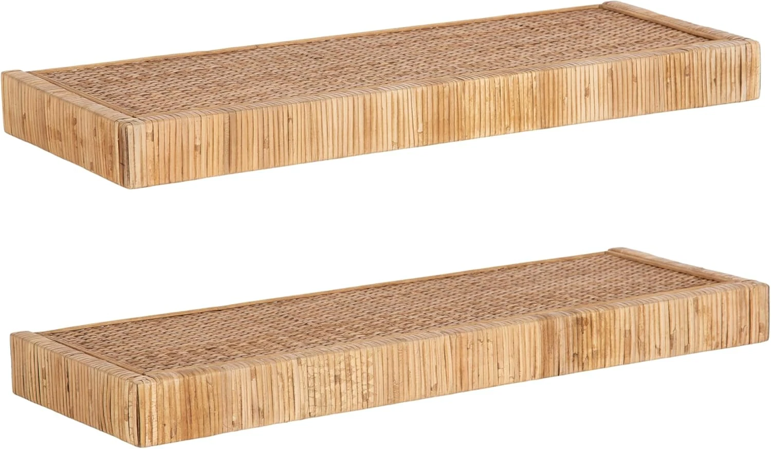 Boho Rattan Floating Shelves Set of 2 for Bathroom, Kitchen, or Nursery