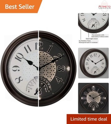 14 Inch Outdoor Wall Clock with Thermometer Night Light Waterproof Farmhouse