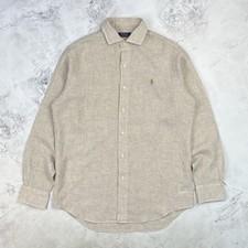 Camicia Ralph Lauren beige bianca Gingham check lino taglia media M *BNWOT* NUOVA