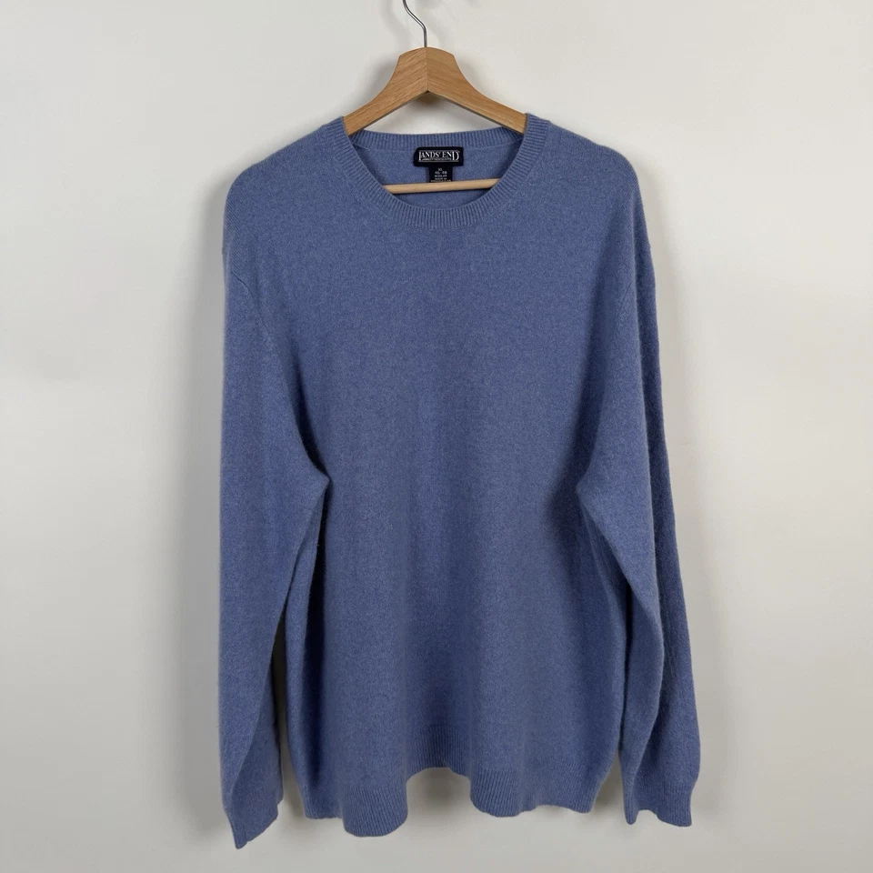 Lands End Cashmere Blue Sweater Mens XL  46-48 Crew Neck Casual Pullover Preppy - Image 2 of 4