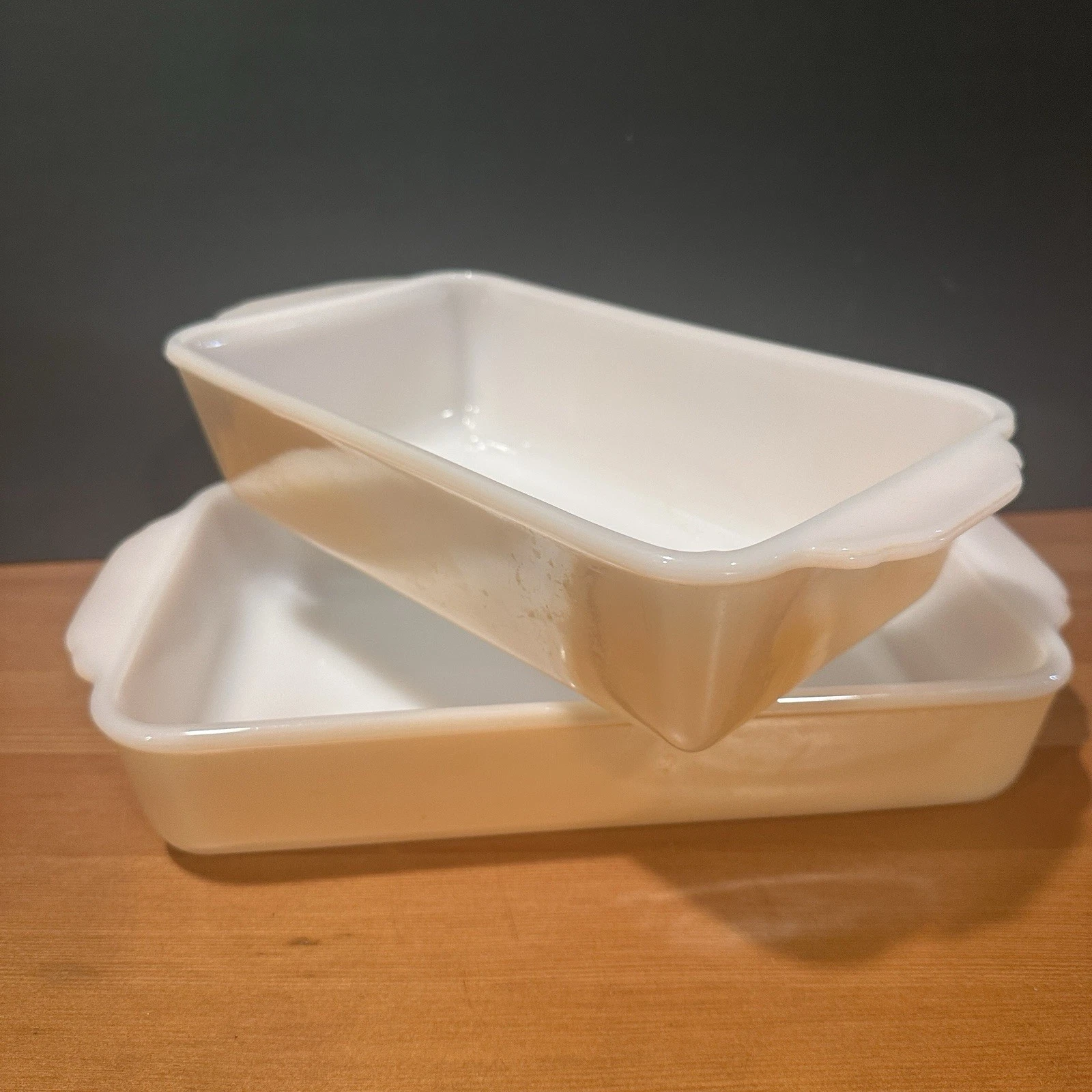 Vtg Fire King Peach Luster Copper Tint Loaf Pan Casserole Dish #409 1Qt #410 2Qt