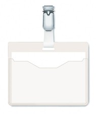 Durable Visitor Name Badge 60 x 90 mm with Clip Transparent  Pack of 25 Badges