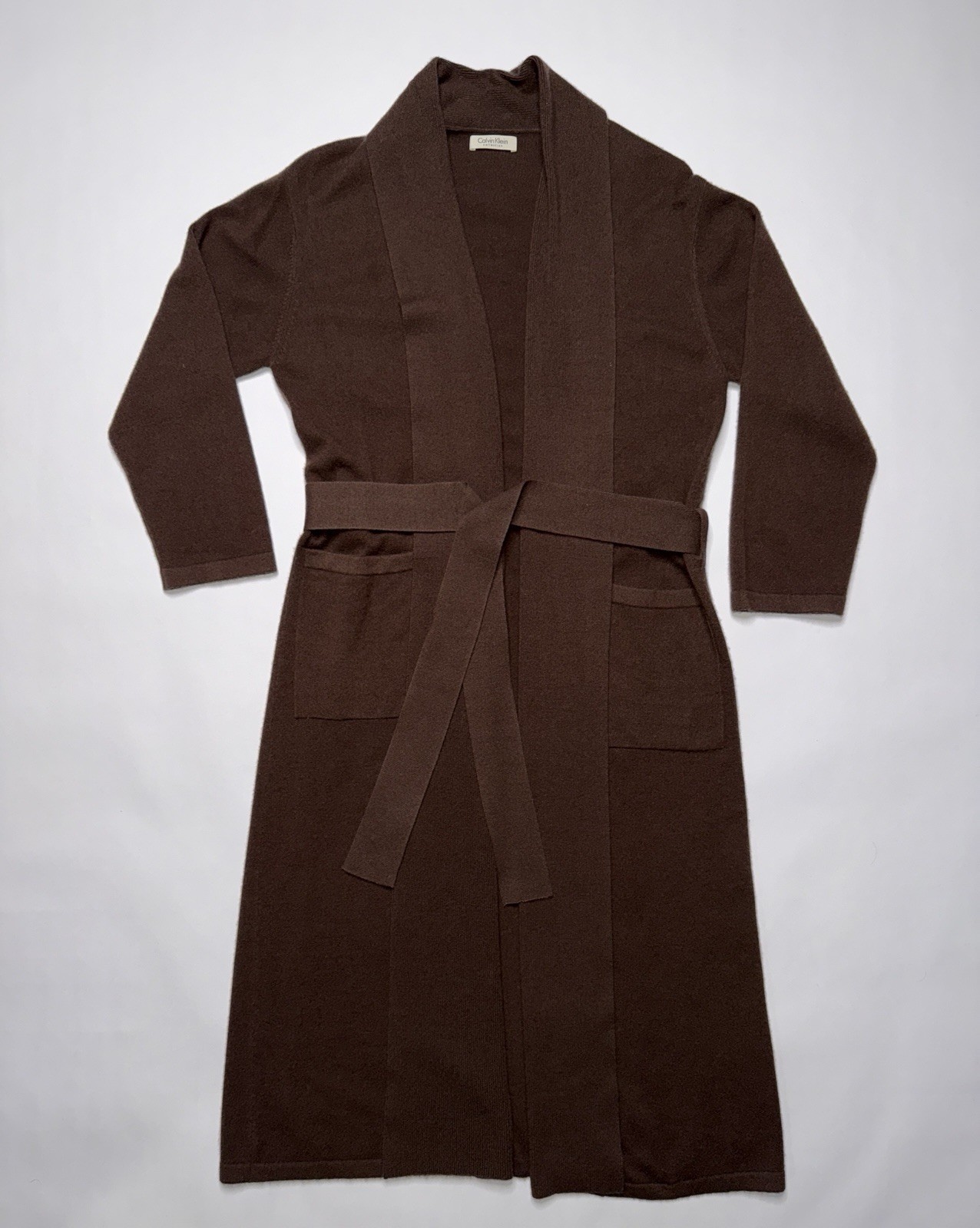 Calvin Klein Collection Fall 1996 Brown Cashmere Belted Duster Cardigan M image 3