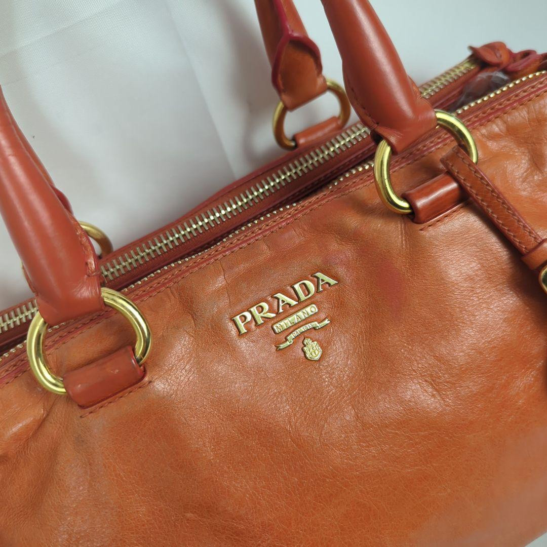 PRADA Vitello Shine Shoulder Handbag Tote Bag Leather Used Item Good From Japan thumbnail 4