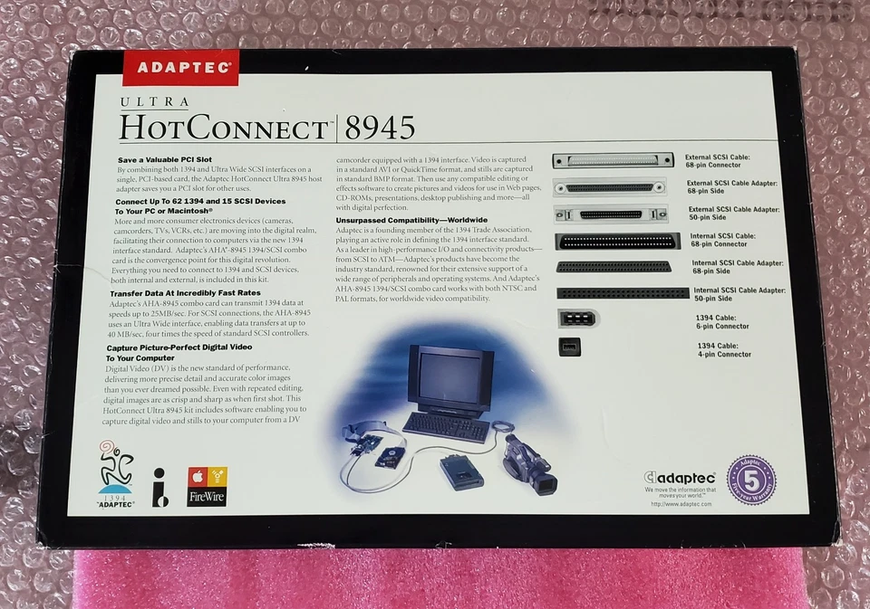 Adaptec Ultra HotConnect 8945 AHA-8945 Retail Kit SCSI/Firewire PCI Card - Image 2 of 4