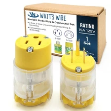 Extension Cord Ends Male and Female 1 Set, 15 Amp 125 Volt NEMA 5-15 Yellow 