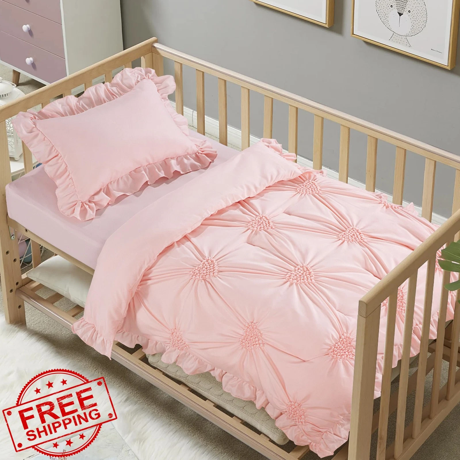 HOMBYS Princess Pink Crib Bedding Set