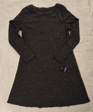 Chaps Womens Black Heather Lightweight Sweater Dress Large Round Neck Zip 011