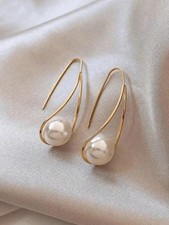 Minimalist Gold Teardrop Pearl Drop Earrings for Women, Dangle Earrings