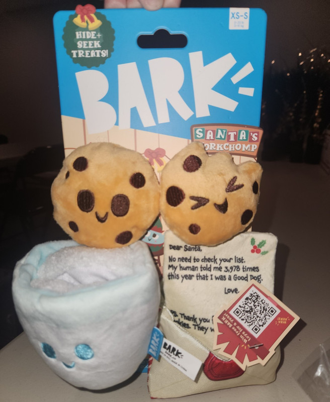 BARK Santa's WorkChomp Interactive Plush Dog Toy Squeaky Treat Dispense XS-S