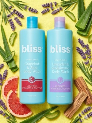 Bliss Soapy Suds Body Wash AM PM Bath Duo - Grapefruit & Lavender 17oz Ea