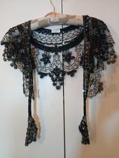 NWT Black Mesh Shawl with Sequins Beaded Flowers Trim Boho Goth Elegant