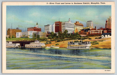 Vintage Memphis TN River Front Levee Business District Linen Postcard