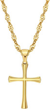 Small Cross Pendant Necklace for Women, 18" 2" Wave Chain Stainless Steel