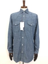 GLANSHIRT Men's Unused 5Xch00 G6003 810 Chambray Long Sleeve Western 38 Indigo