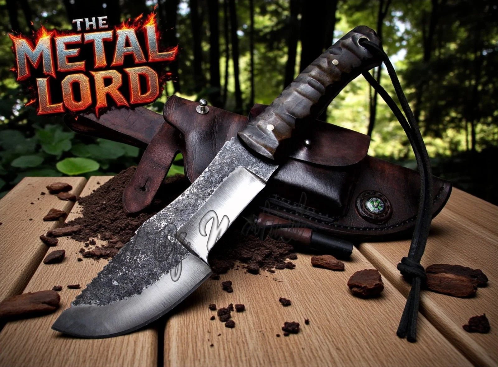 HANDMADE CARBON STEEL BURL WOOD SURVIVL TRACKER OUTDOOR CAMPING KNIFE / SHEATH